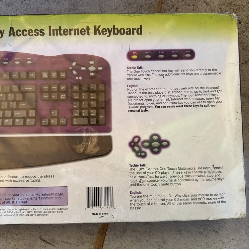 Vtg SEALED Yahoo! Easy Access Internet Keyboard 1999 for PC PS2 Rare Purple